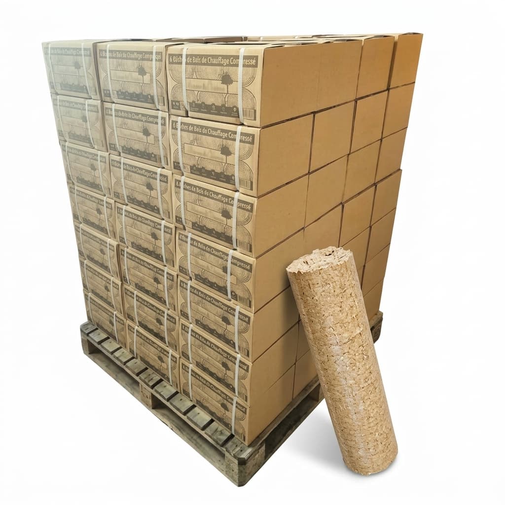 BoisExpress — Bois densifié Confort Palette de 960 Kg Feuillus durs et résineux Séchage Naturel